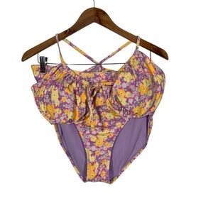 NWOT Blu C Plus Size Curvy Pink Floral Wire Lined 2 Piece Swim Bikini Set 3X